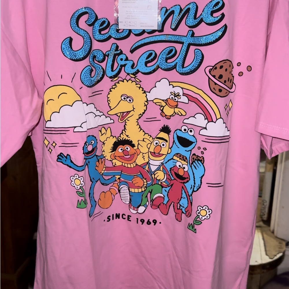 Sesame Street big bird shirt with bling bling shiny sequins, color pink